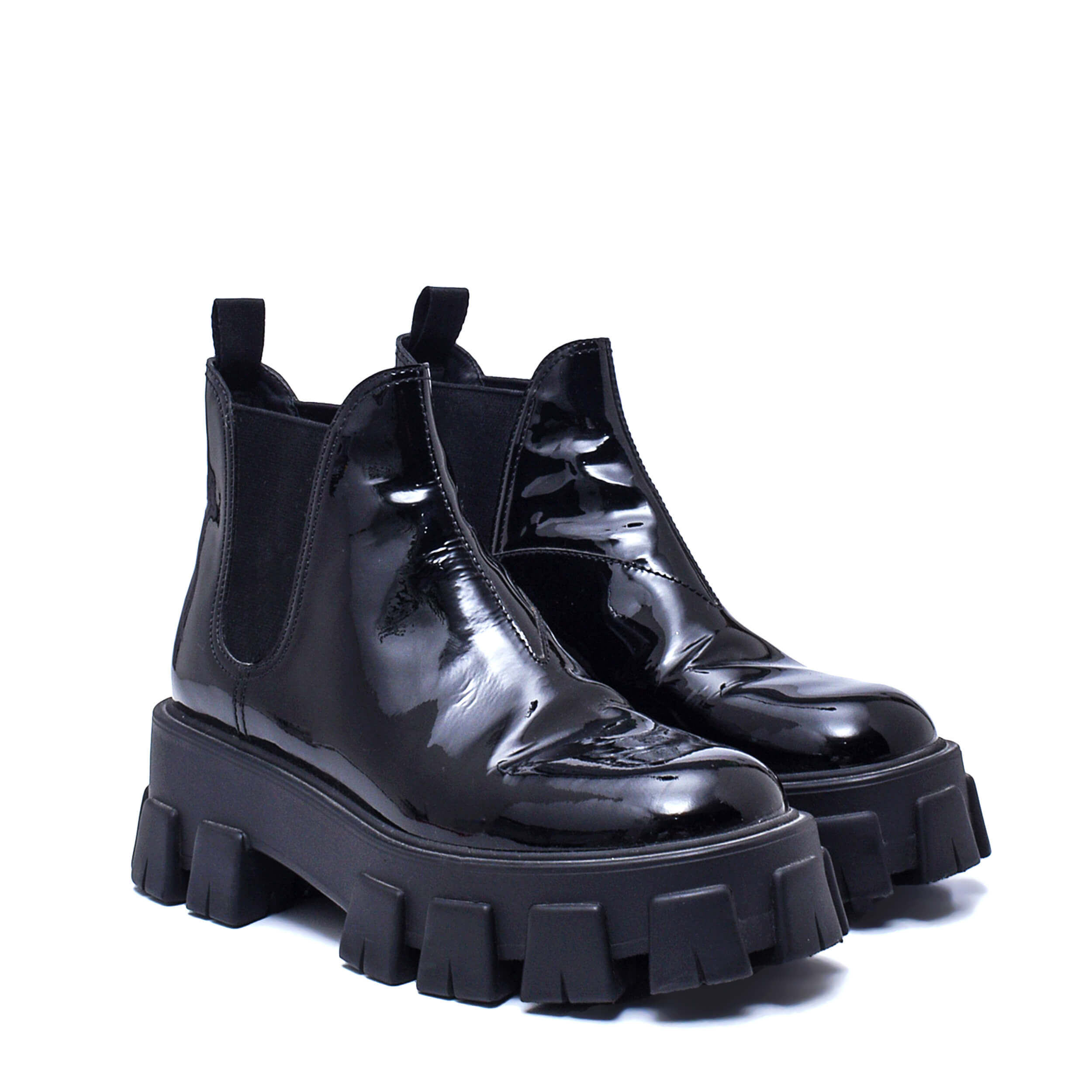 Prada - Black Patent Leather Monolith Chelsea Boots / 38